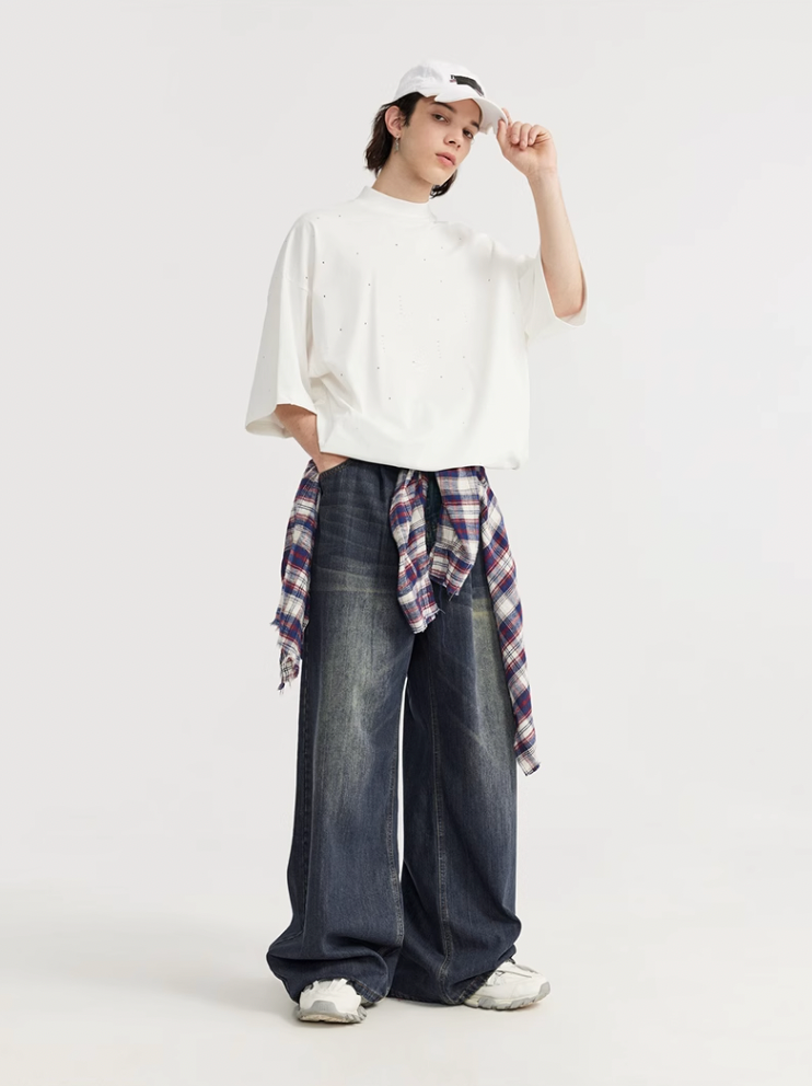 F3F Select Washed Wide Leg Tuck Jeans