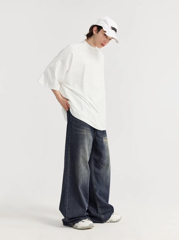 F3F Select Washed Wide Leg Tuck Jeans