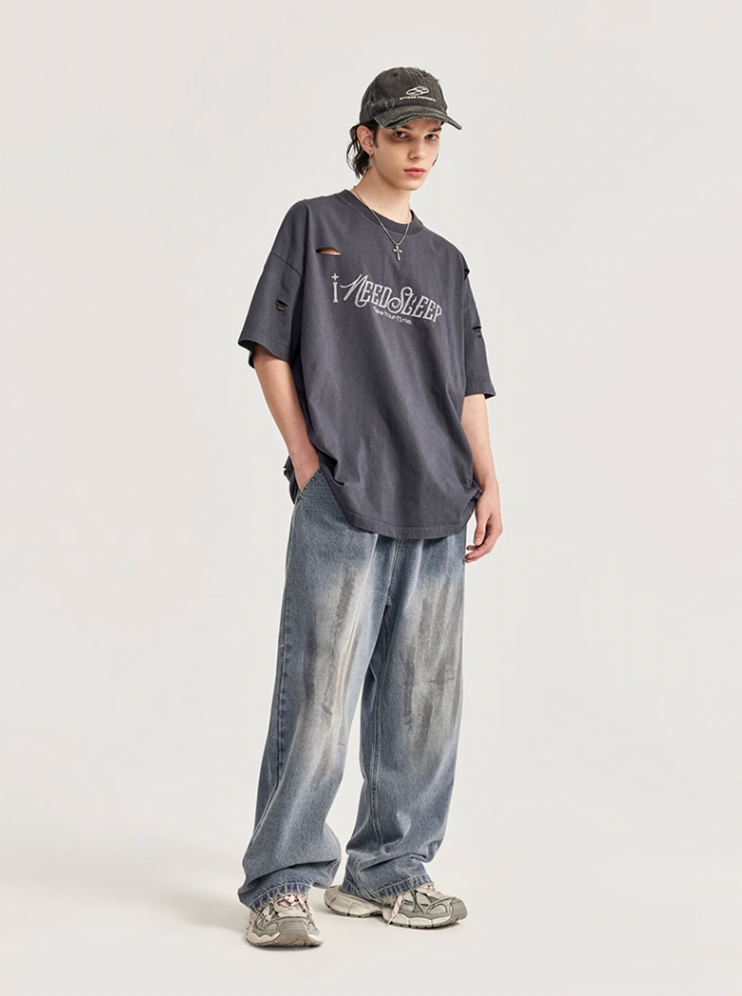 F3F Select Retro Washed & Rubbed Distressed Tuck Jeans