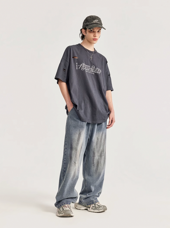 F3F Select Retro Washed & Rubbed Distressed Tuck Jeans