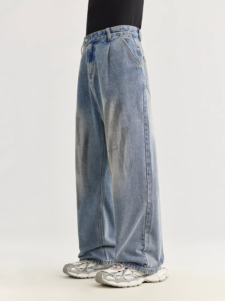 F3F Select Retro Washed & Rubbed Distressed Tuck Jeans