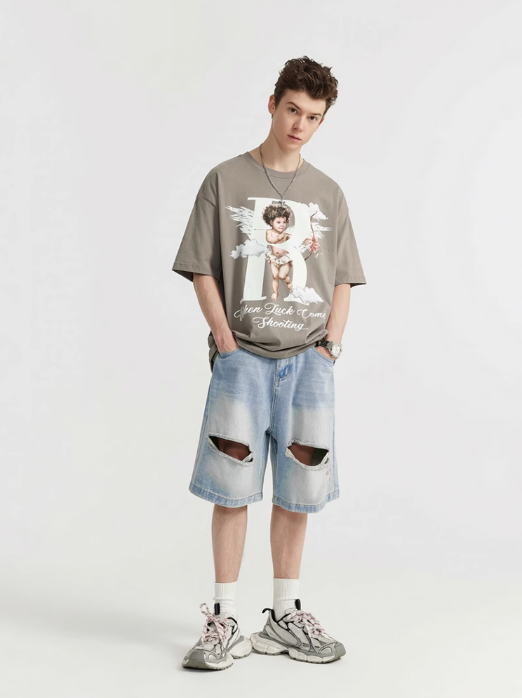 F3F Select RetroWashed Old Holes Wide Denim Short Jeans