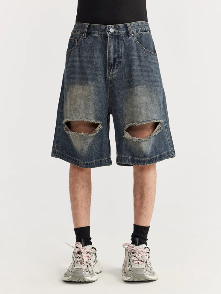 F3F Select RetroWashed Old Holes Wide Denim Short Jeans