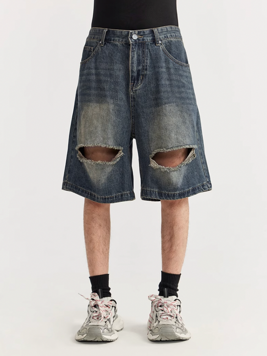 F3F Select RetroWashed Old Holes Wide Denim Short Jeans