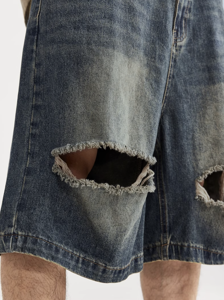 F3F Select RetroWashed Old Holes Wide Denim Short Jeans
