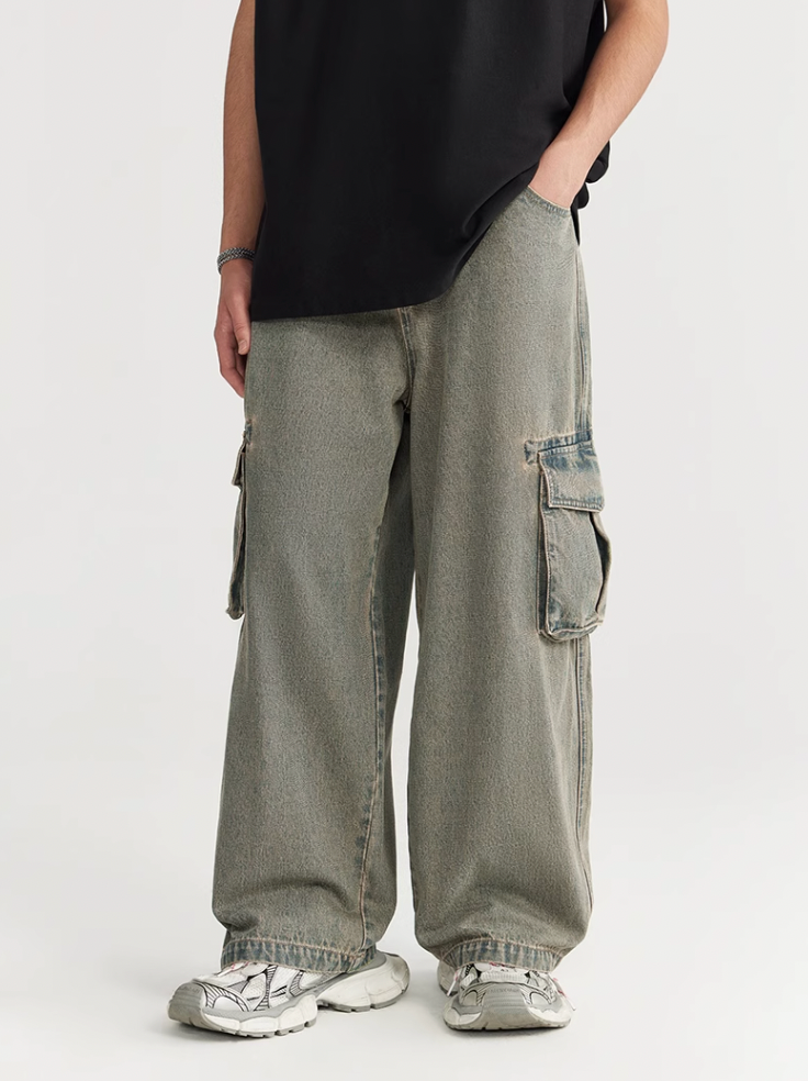 F3F Select Street Washed Old Mud Dyed Large Pockets Work Cargo Jeans