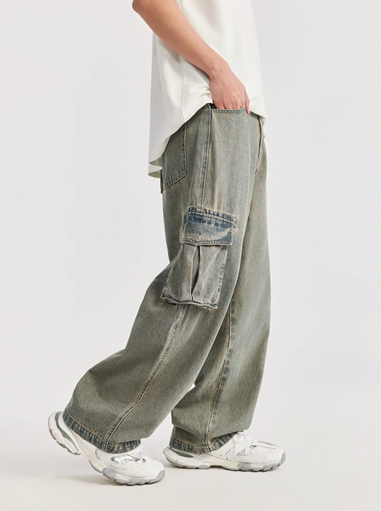 F3F Select Street Washed Old Mud Dyed Large Pockets Work Cargo Jeans