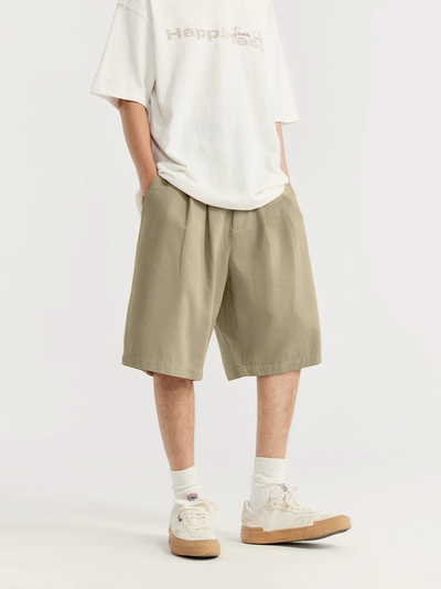 F3F Select Basic Solid Color Two Tuck Wide Shorts
