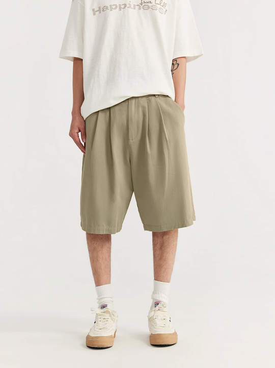 F3F Select Basic Solid Color Two Tuck Wide Shorts