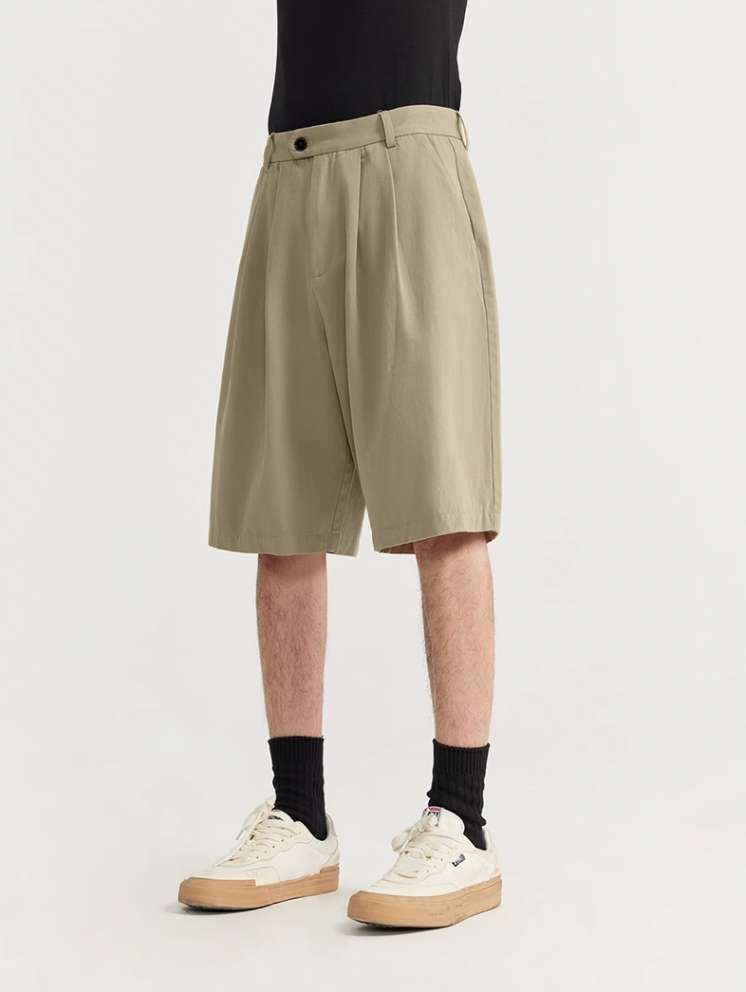 F3F Select Basic Solid Color Two Tuck Wide Shorts