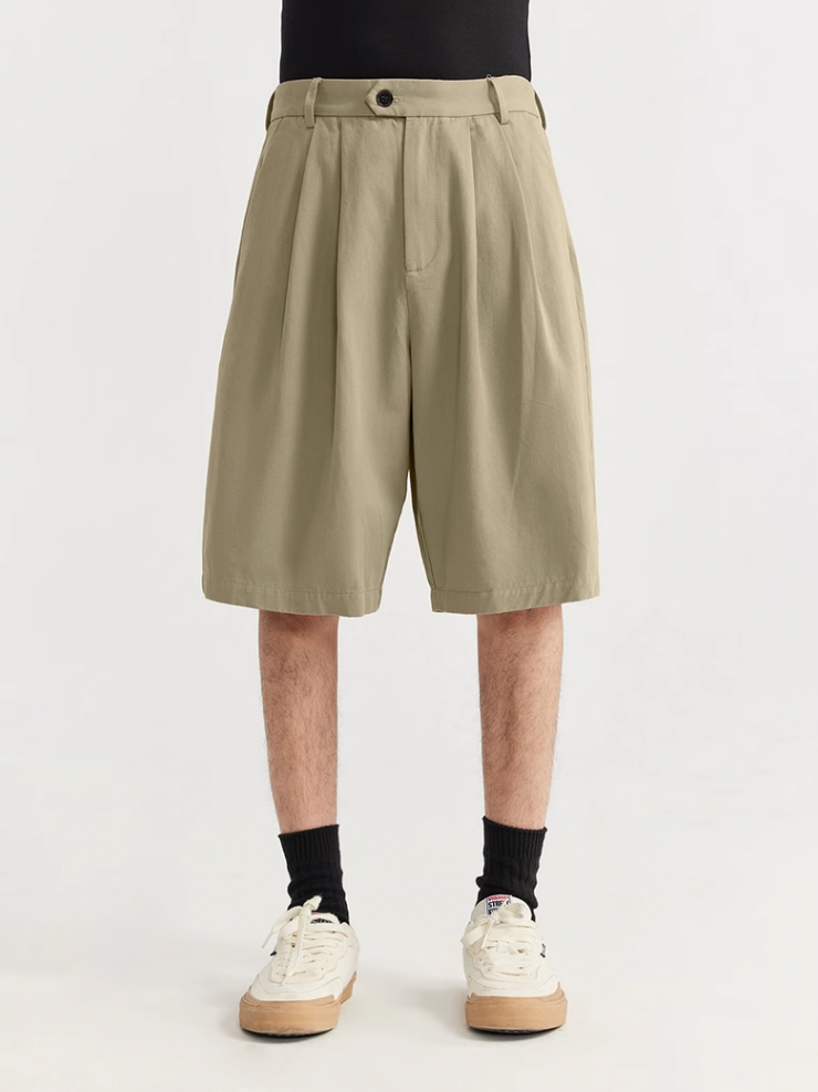 F3F Select Basic Solid Color Two Tuck Wide Shorts