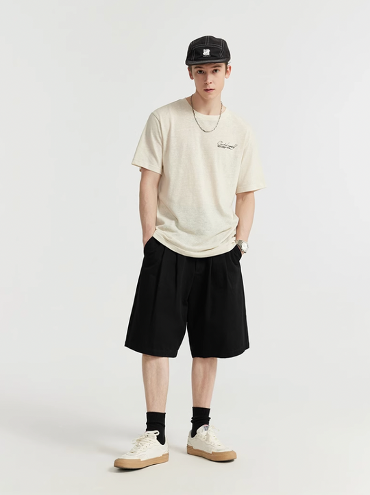 F3F Select Basic Solid Color Two Tuck Wide Shorts