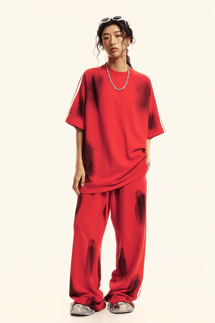 F3F Select Three Bars Spray Color Abrasion Wide Sweatpants