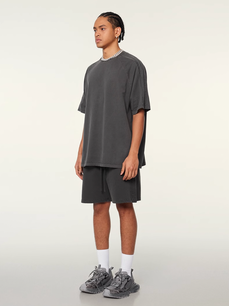 F3F Select Duty Washed & Old Spliced Striped Short Sweatpants