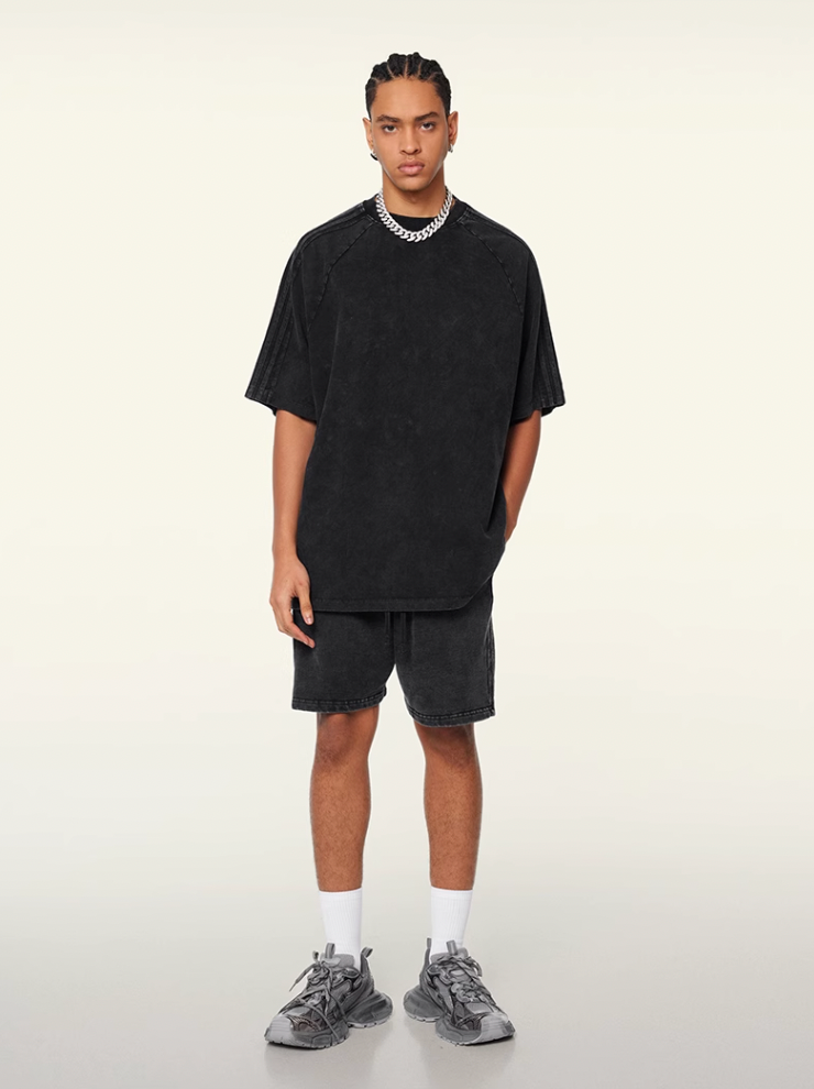 F3F Select Duty Washed & Old Spliced Striped Short Sweatpants