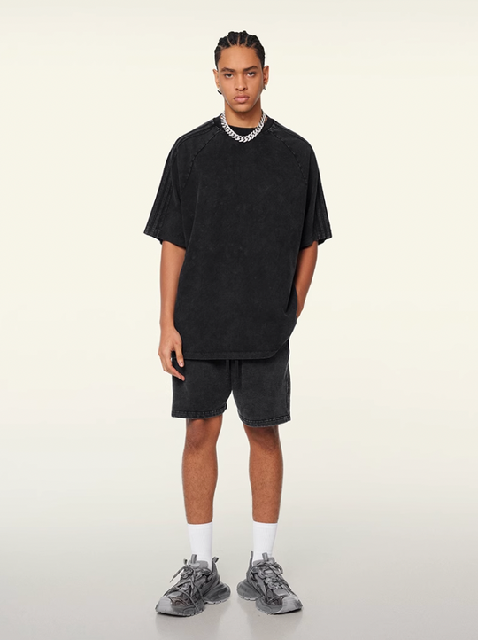 F3F Select Duty Washed & Old Spliced Striped Short Sweatpants