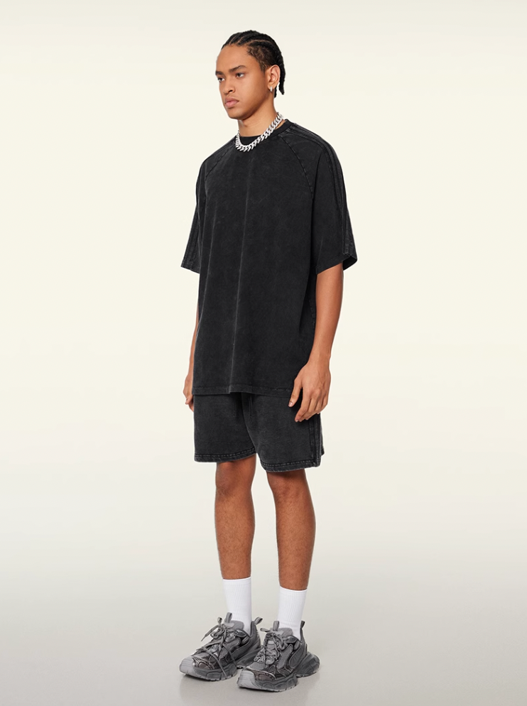 F3F Select Duty Washed & Old Spliced Striped Short Sweatpants