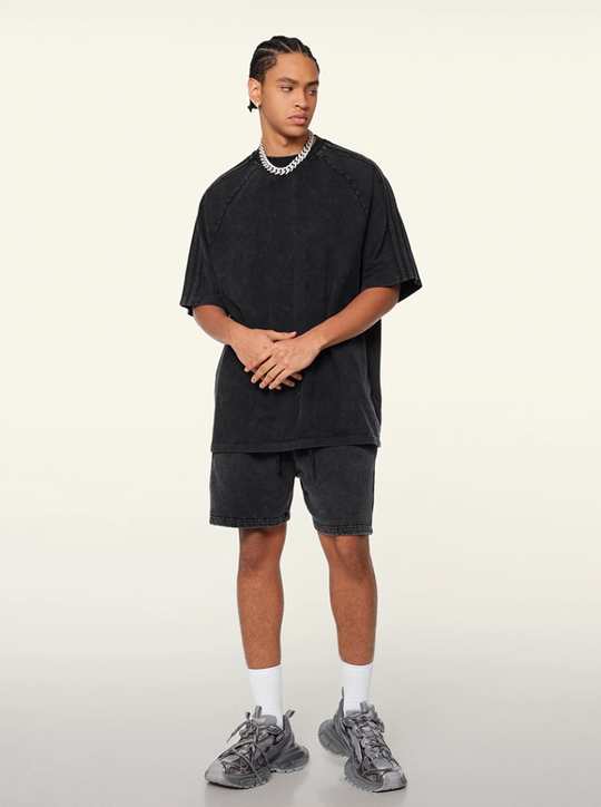 F3F Select Duty Washed & Old Spliced Striped Short Sweatpants