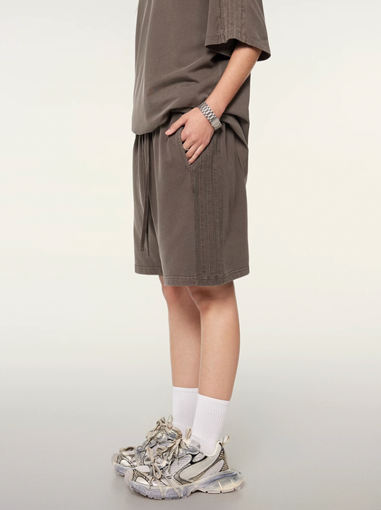 F3F Select Duty Washed & Old Spliced Striped Short Sweatpants