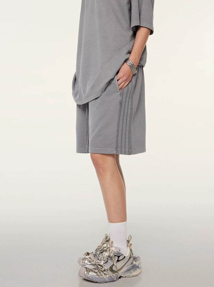 F3F Select Duty Washed & Old Spliced Striped Short Sweatpants