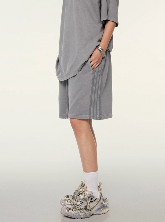 F3F Select Duty Washed & Old Spliced Striped Short Sweatpants