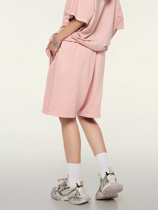 F3F Select Duty Washed & Old Spliced Striped Short Sweatpants