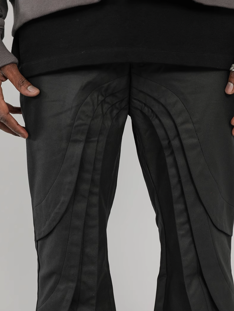 F3F Select Coated Waxed Black Micro Flare Pants