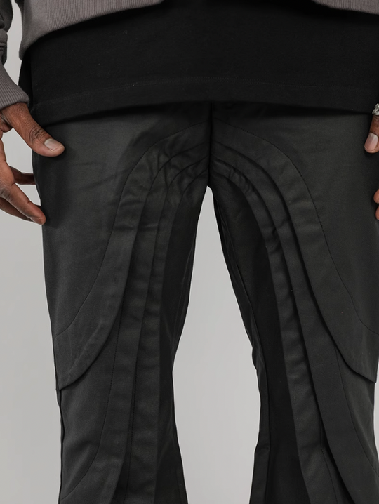 F3F Select Coated Waxed Black Micro Flare Pants