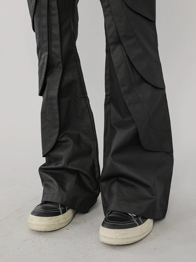 F3F Select Coated Waxed Black Micro Flare Pants
