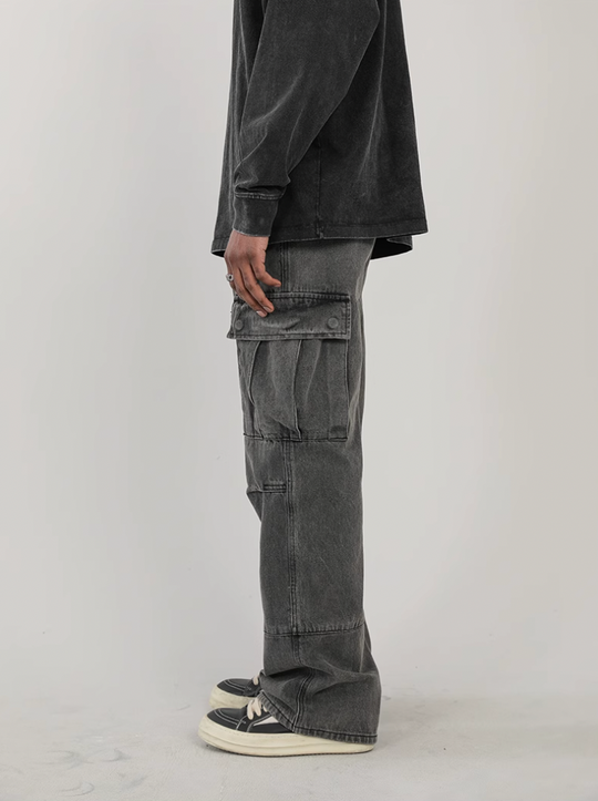 F3F Select Washed Patchwork Multi Pocket Work Cargo Pants