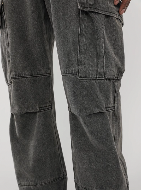 F3F Select Washed Patchwork Multi Pocket Work Cargo Pants