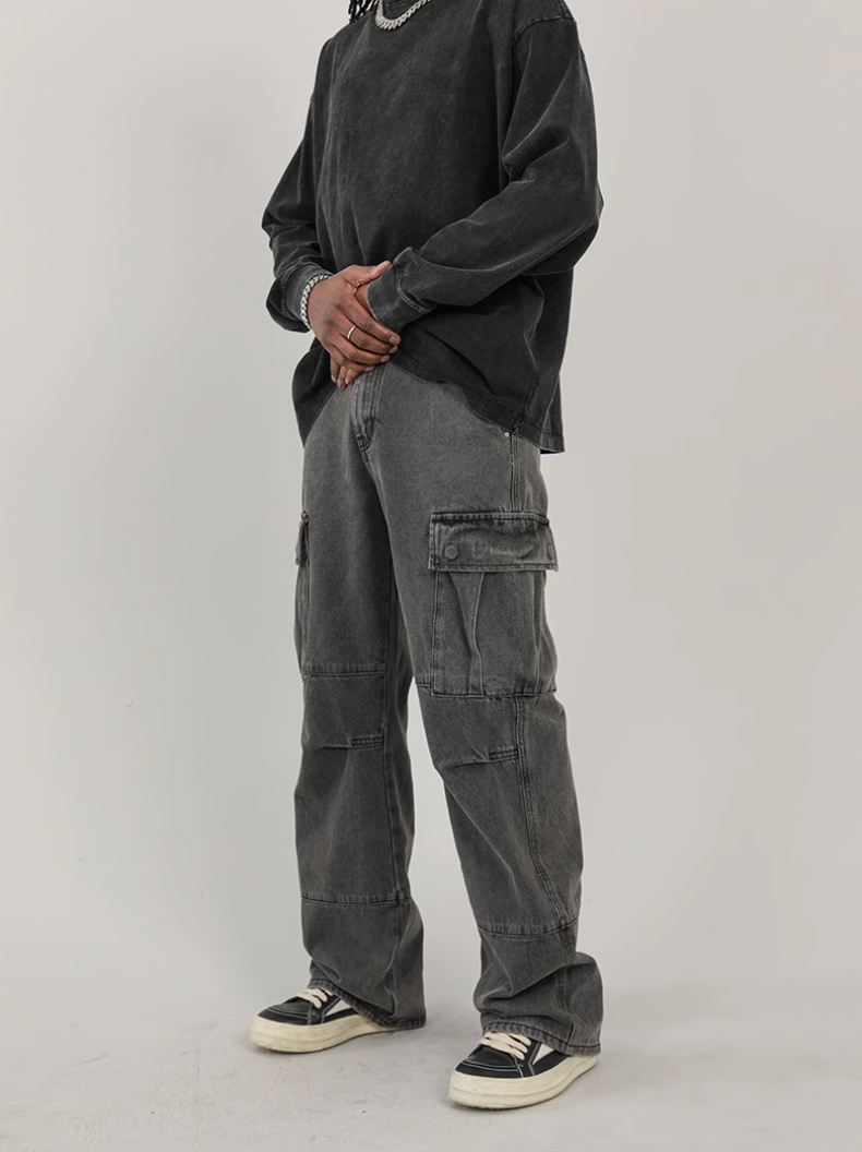 F3F Select Washed Patchwork Multi Pocket Work Cargo Pants