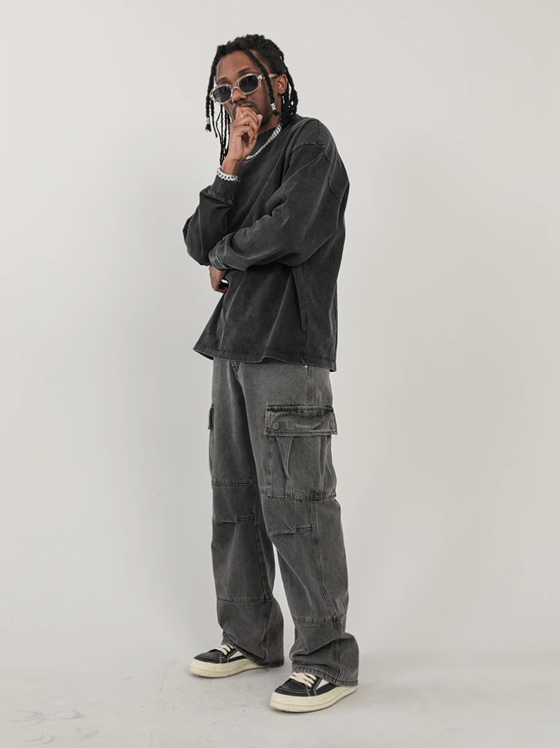 F3F Select Washed Patchwork Multi Pocket Work Cargo Pants