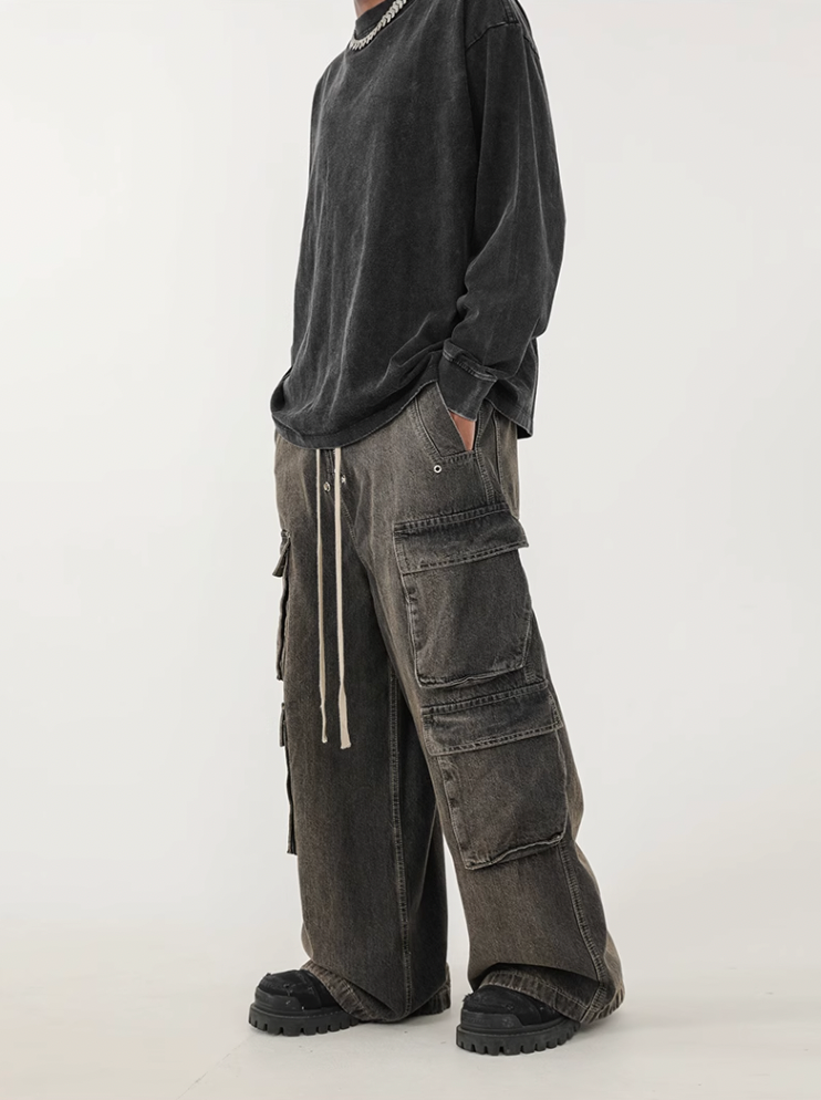 F3F Select Gradient Washed Multi Pocket Work Cargo Jeans