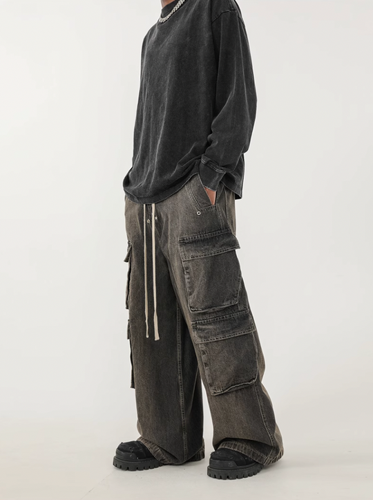 F3F Select Gradient Washed Multi Pocket Work Cargo Jeans