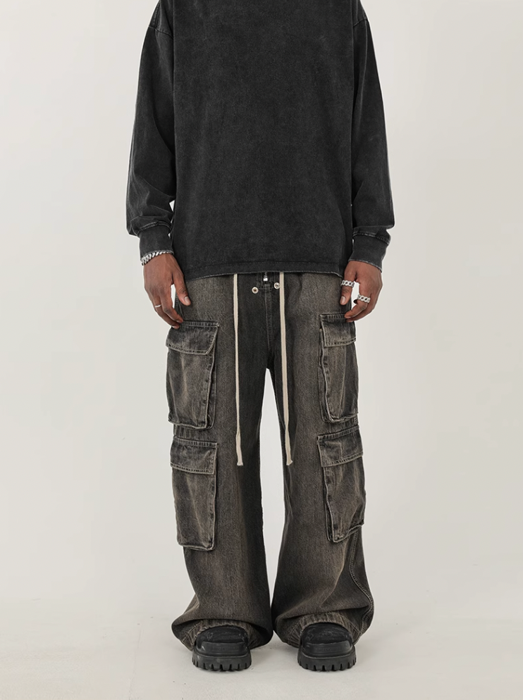 F3F Select Gradient Washed Multi Pocket Work Cargo Jeans