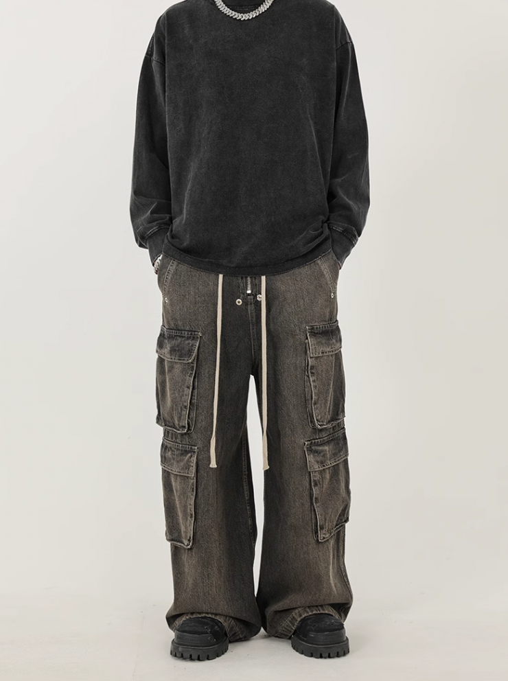 F3F Select Gradient Washed Multi Pocket Work Cargo Jeans