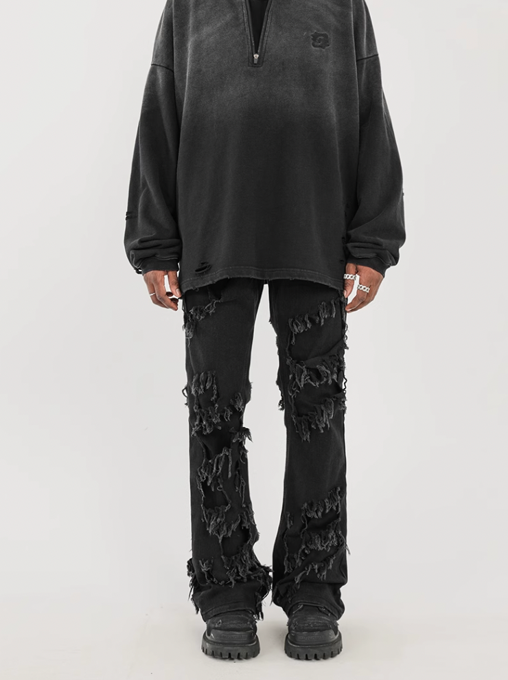 F3F Select High Street Fringe Destruction Black Micro Jeans