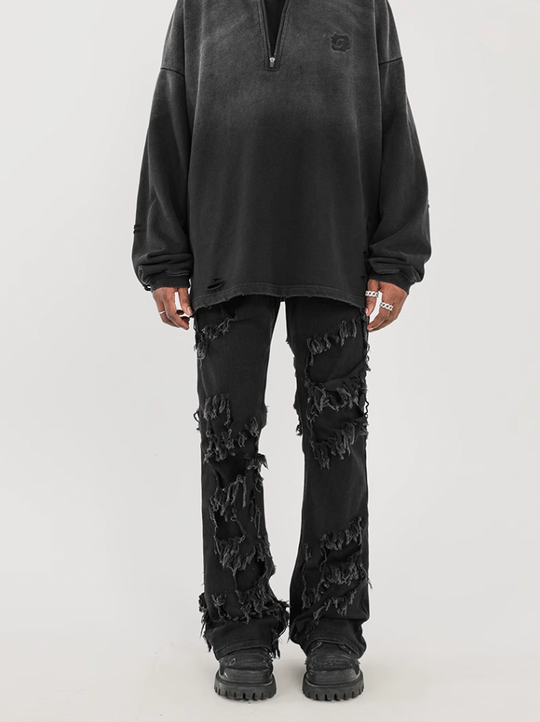 F3F Select High Street Fringe Destruction Black Micro Jeans