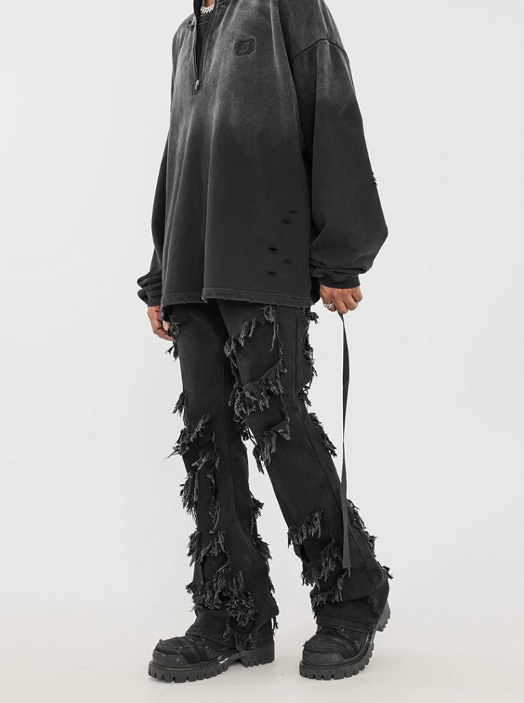 F3F Select High Street Fringe Destruction Black Micro Jeans