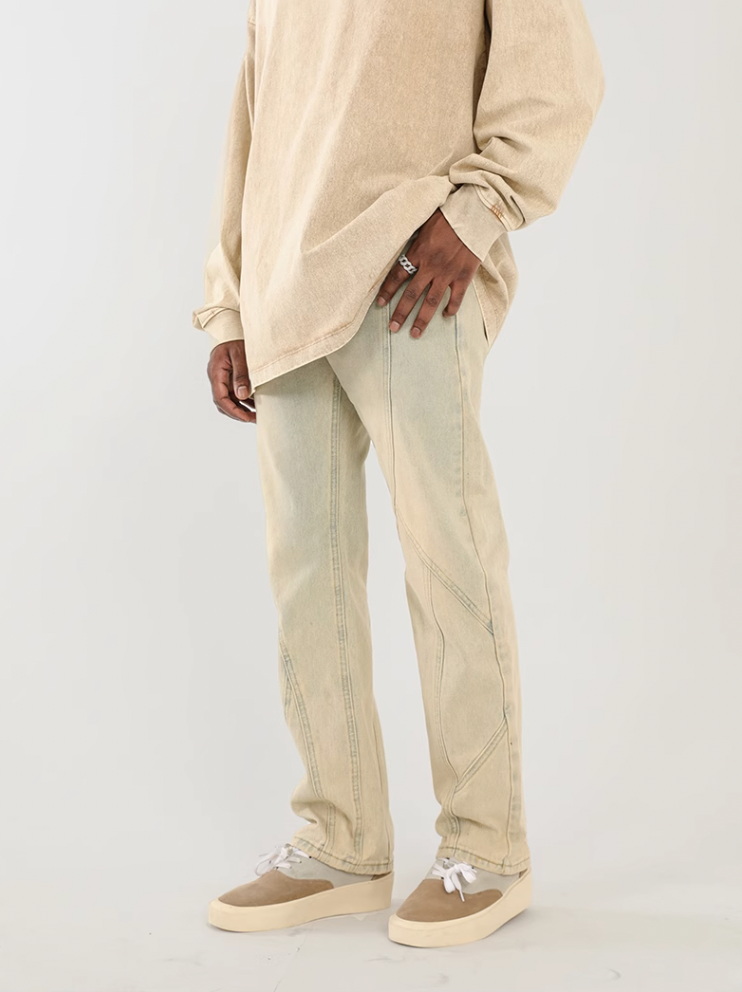 F3F Select Splicing Washed Yellow Mud Dye Jeans