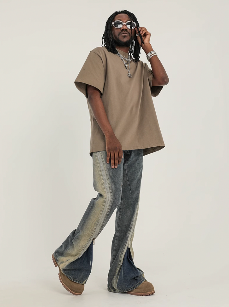 F3F Select Stitching Zipper Washed Flare Jeans