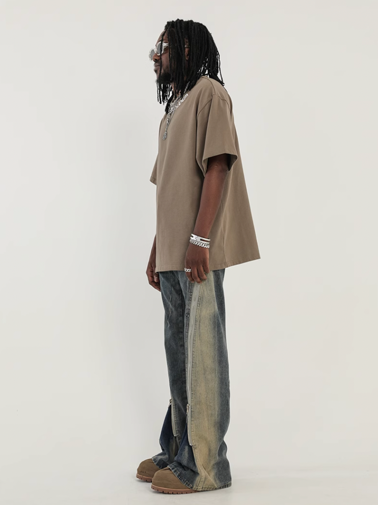 F3F Select Stitching Zipper Washed Flare Jeans