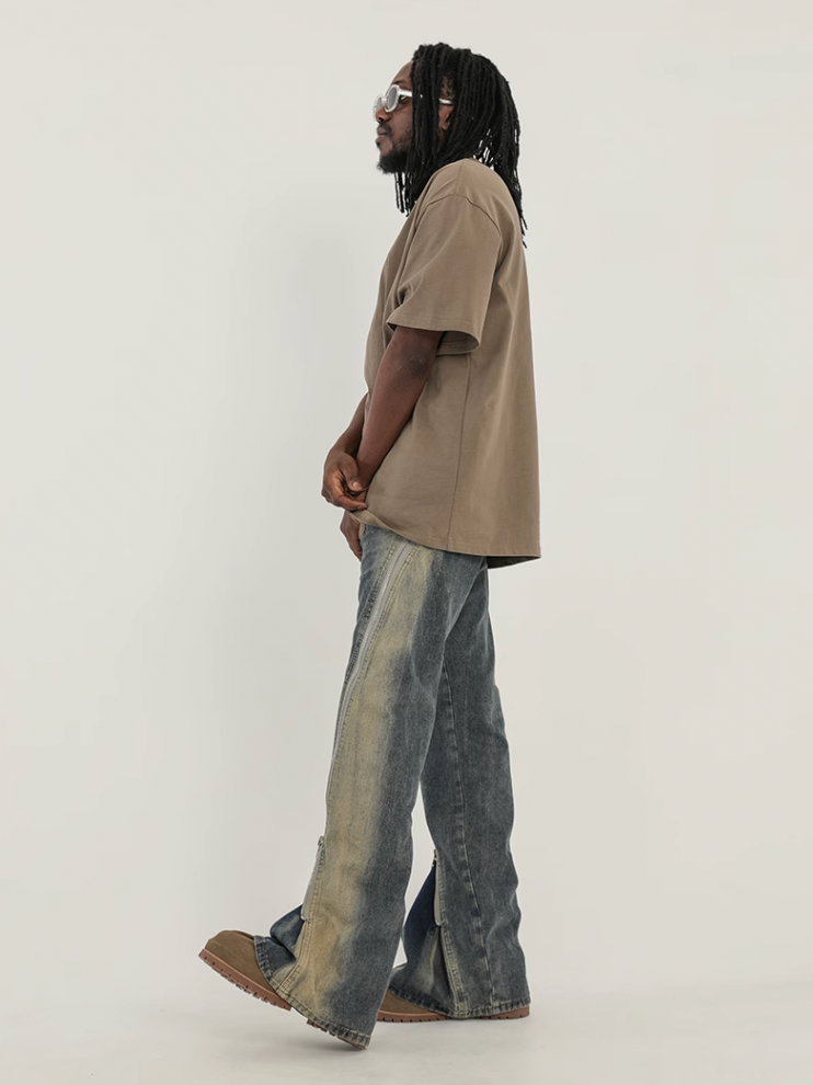 F3F Select Stitching Zipper Washed Flare Jeans