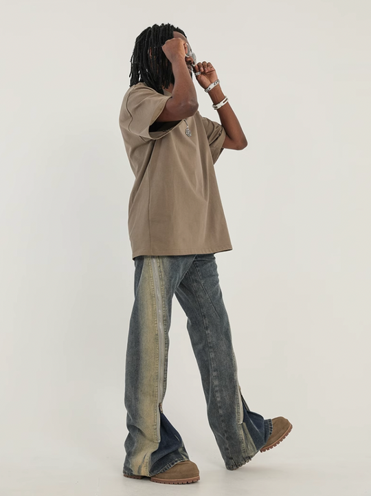 F3F Select Stitching Zipper Washed Flare Jeans