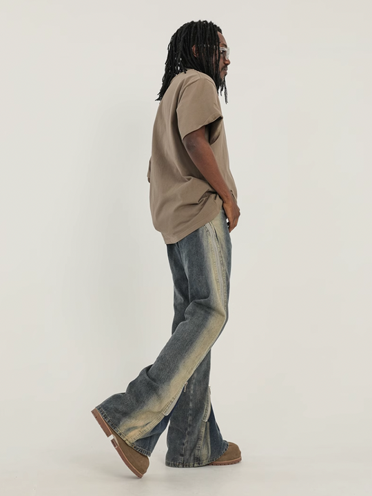 F3F Select Stitching Zipper Washed Flare Jeans