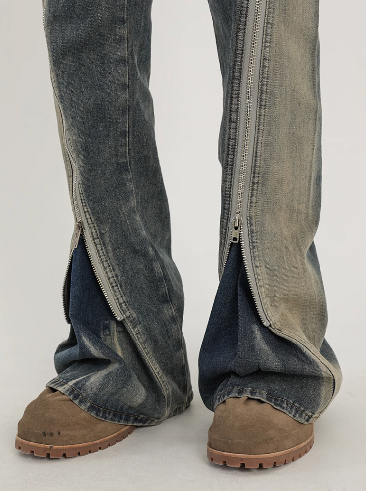 F3F Select Stitching Zipper Washed Flare Jeans