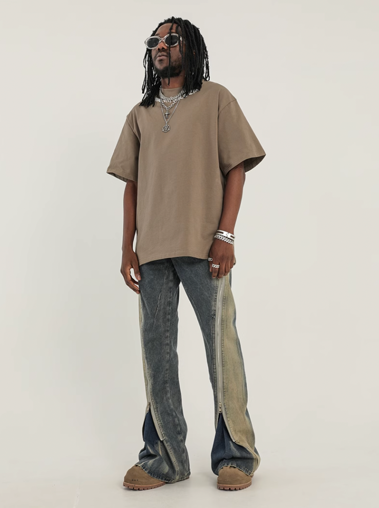 F3F Select Stitching Zipper Washed Flare Jeans