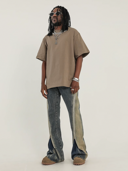 F3F Select Stitching Zipper Washed Flare Jeans