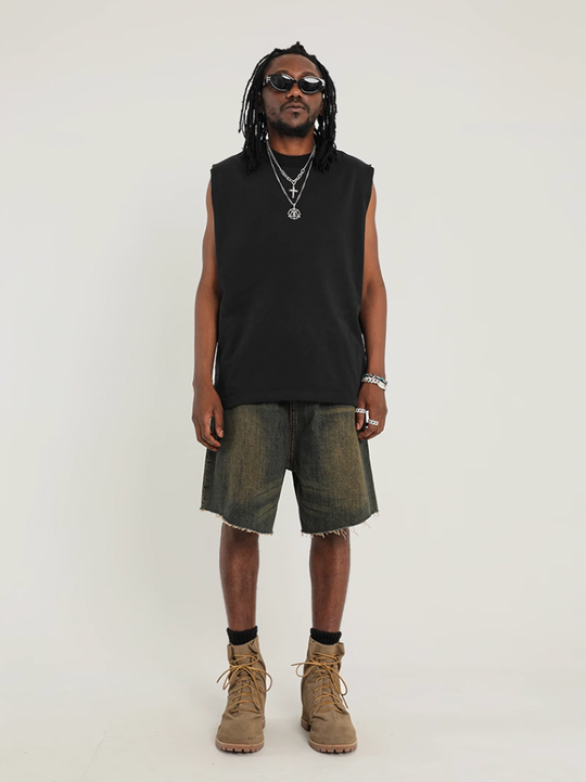 F3F Select Washed Mud Dyed Denim Baggy Shorts